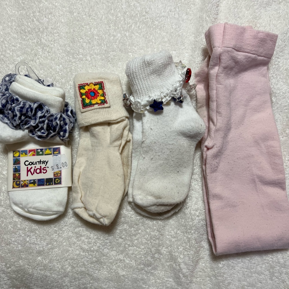 NWT blue/white gingham socks + 2 pairs EUC socks and 1 pair pink tights
